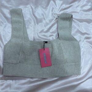 Edikted Sage Ribbed Knit Square Neck Crop Top